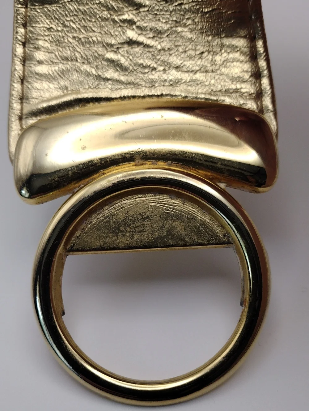 80s Gold Metallic Vegan Leather Waist Belt with Metal Interlocking Buckle